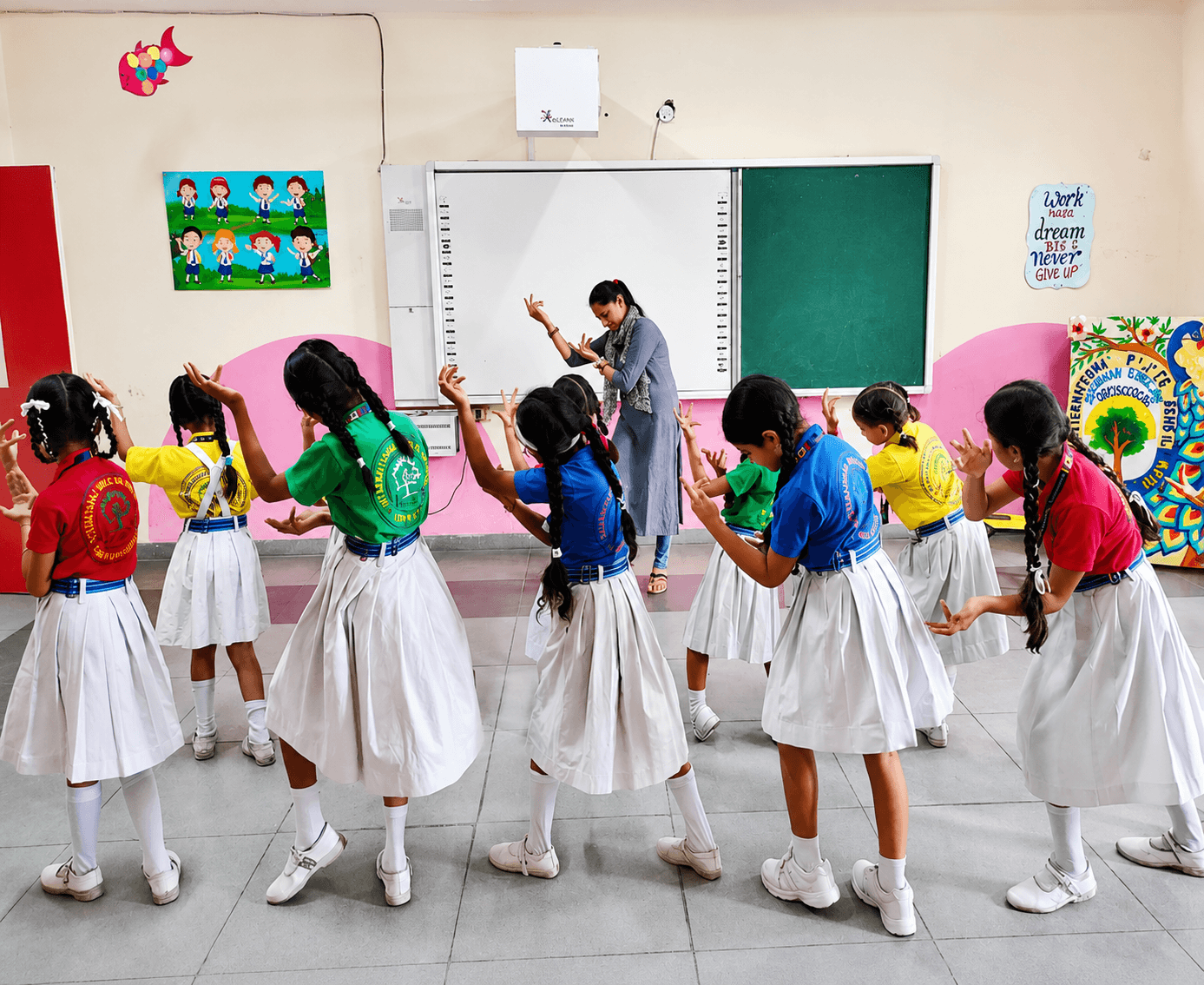 Students creating art and performing