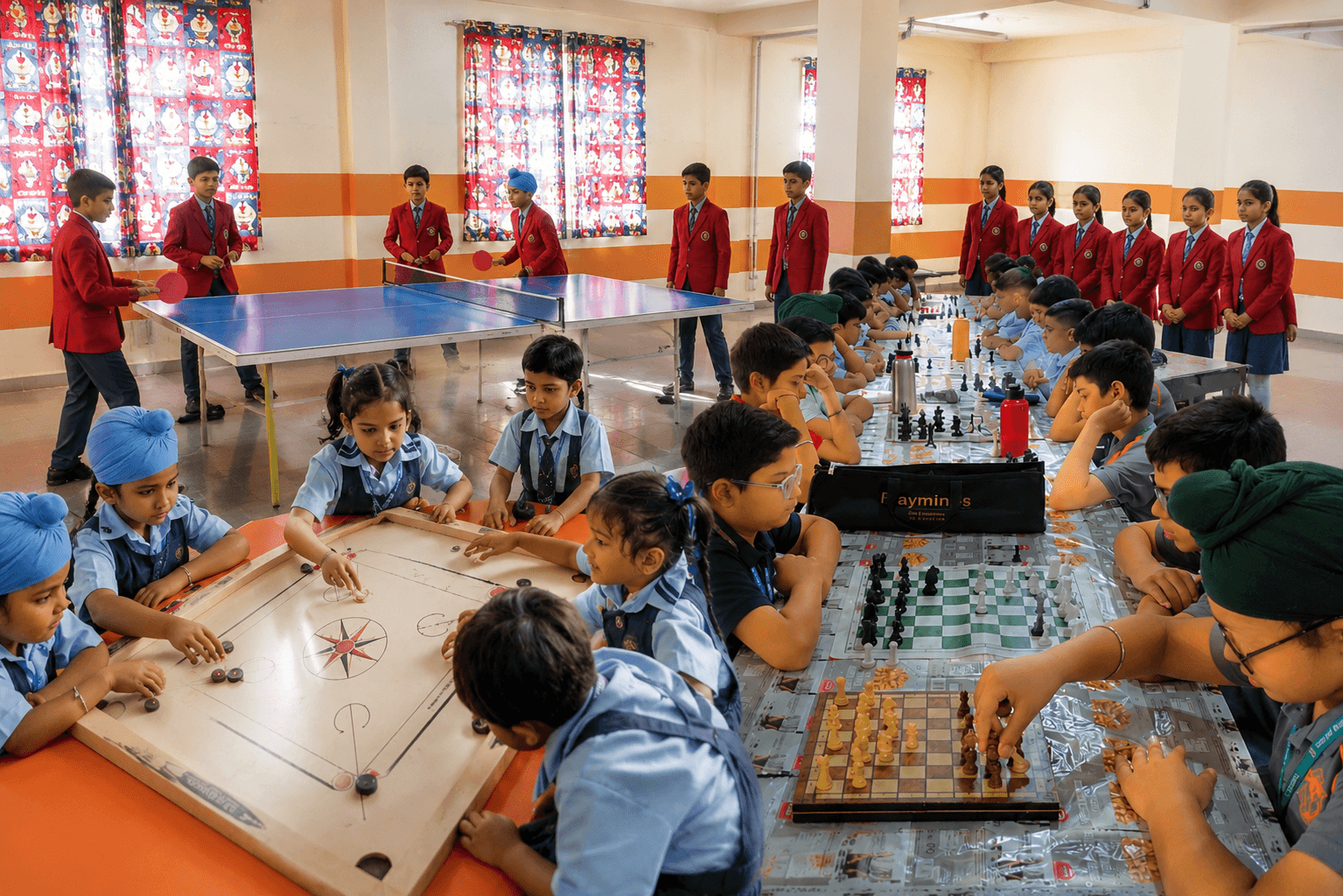 Students playing indoor games at International Public School